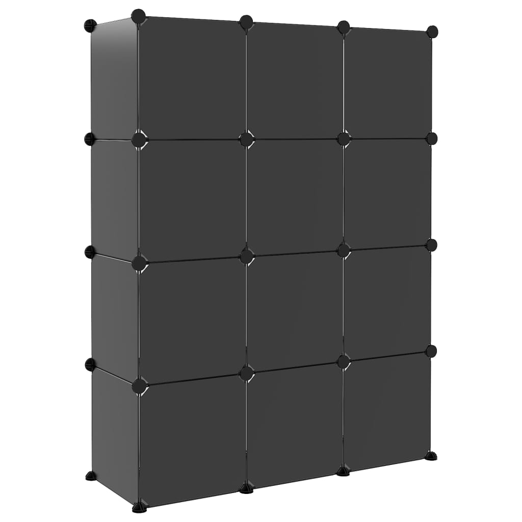 Opbergmeubel met 12 vakken en deuren polypropeen zwart is nu te koop bij PeponiXL, paradijselijk wonen!