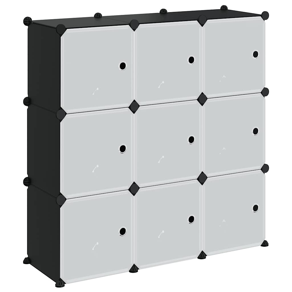 Opbergmeubel met 9 vakken en deuren polypropeen zwart is nu te koop bij PeponiXL, paradijselijk wonen!