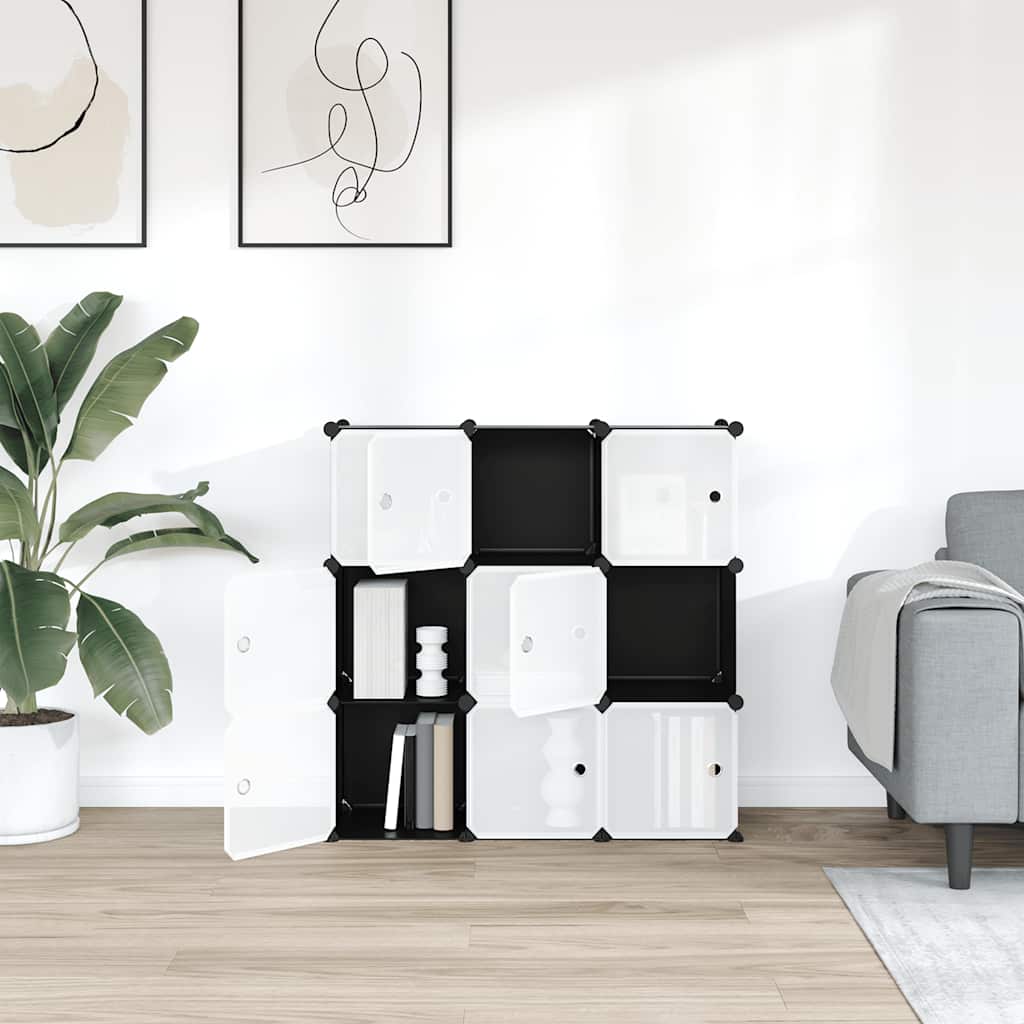 Opbergmeubel met 9 vakken en deuren polypropeen zwart is nu te koop bij PeponiXL, paradijselijk wonen!