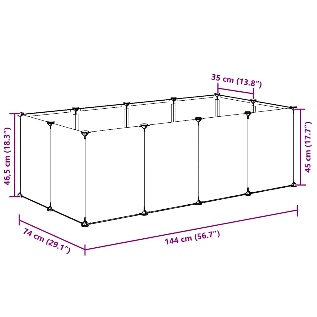 Dierenhok klein 144x74x46,5 cm polypropeen en staal zwart is nu te koop bij PeponiXL, paradijselijk wonen!