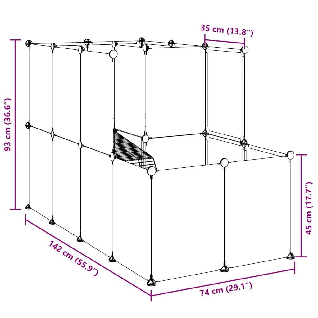 Dierenhok klein 142x74x93 cm polypropeen en staal zwart is nu te koop bij PeponiXL, paradijselijk wonen!