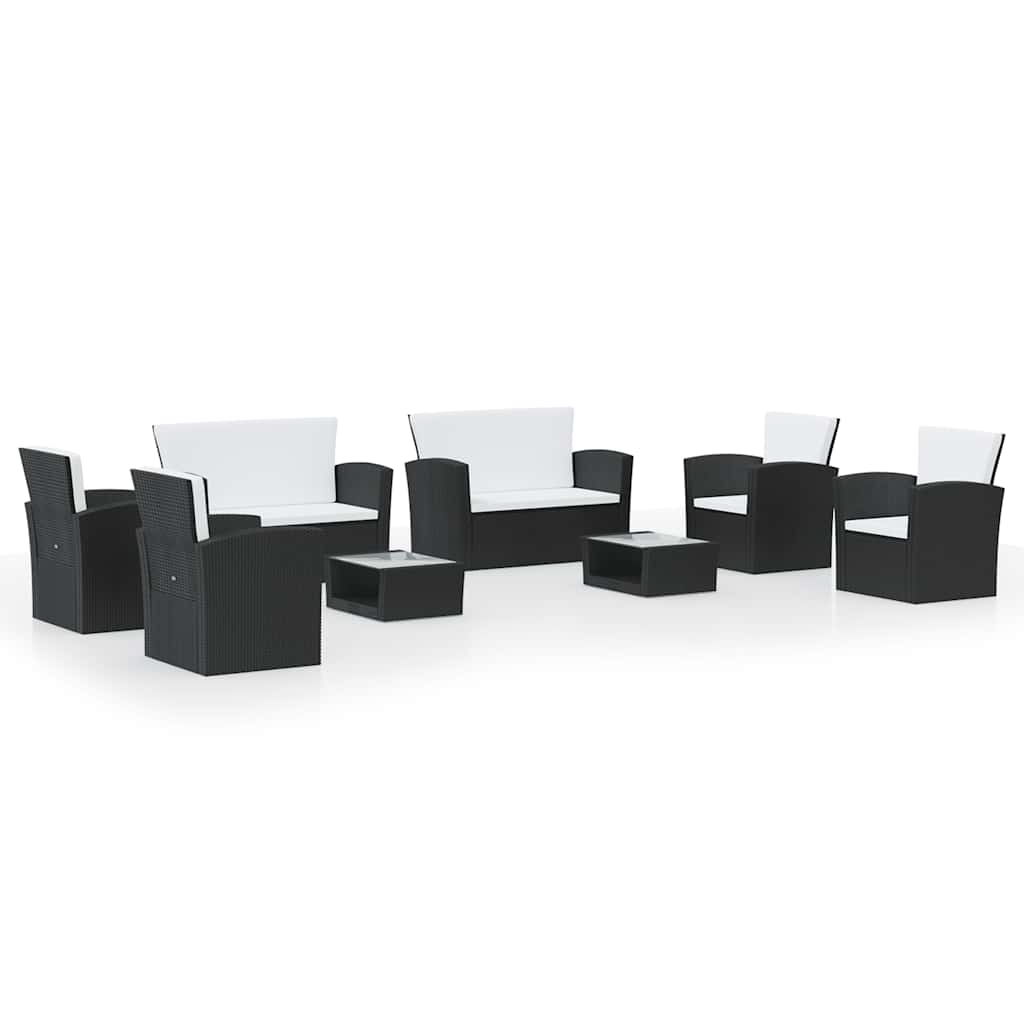 8-delige Loungeset met kussens poly rattan zwart is nu te koop bij PeponiXL, paradijselijk wonen!