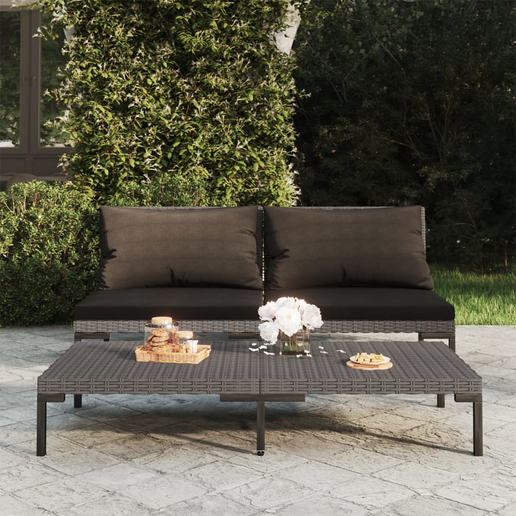 Tuinbanken 2 st met kussens halfrond poly rattan is nu te koop bij PeponiXL, paradijselijk wonen!
