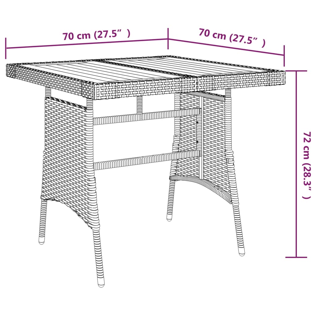 Tuintafel 70x70x72 cm poly rattan en massief acaciahout grijs is nu te koop bij PeponiXL, paradijselijk wonen!