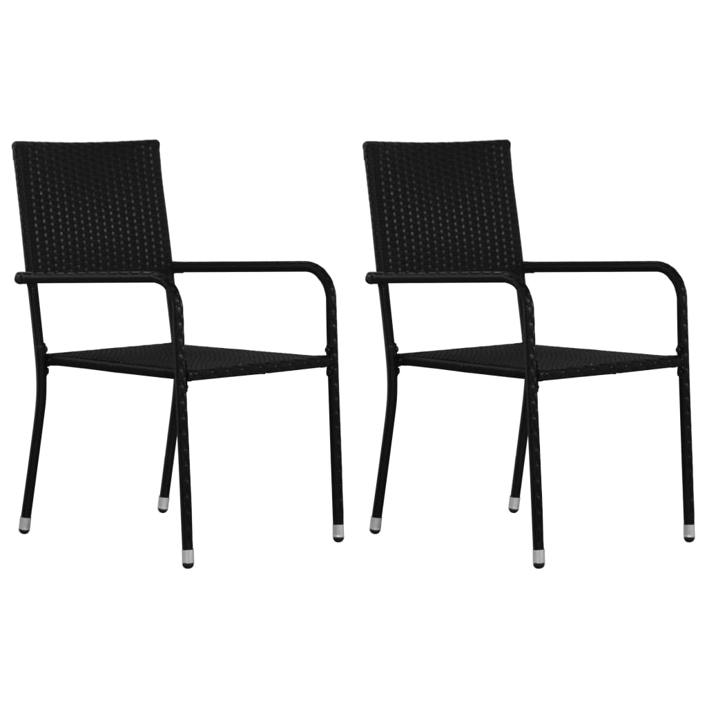 Tuinstoelen 2 st stapelbaar poly rattan zwart is nu te koop bij PeponiXL, paradijselijk wonen!