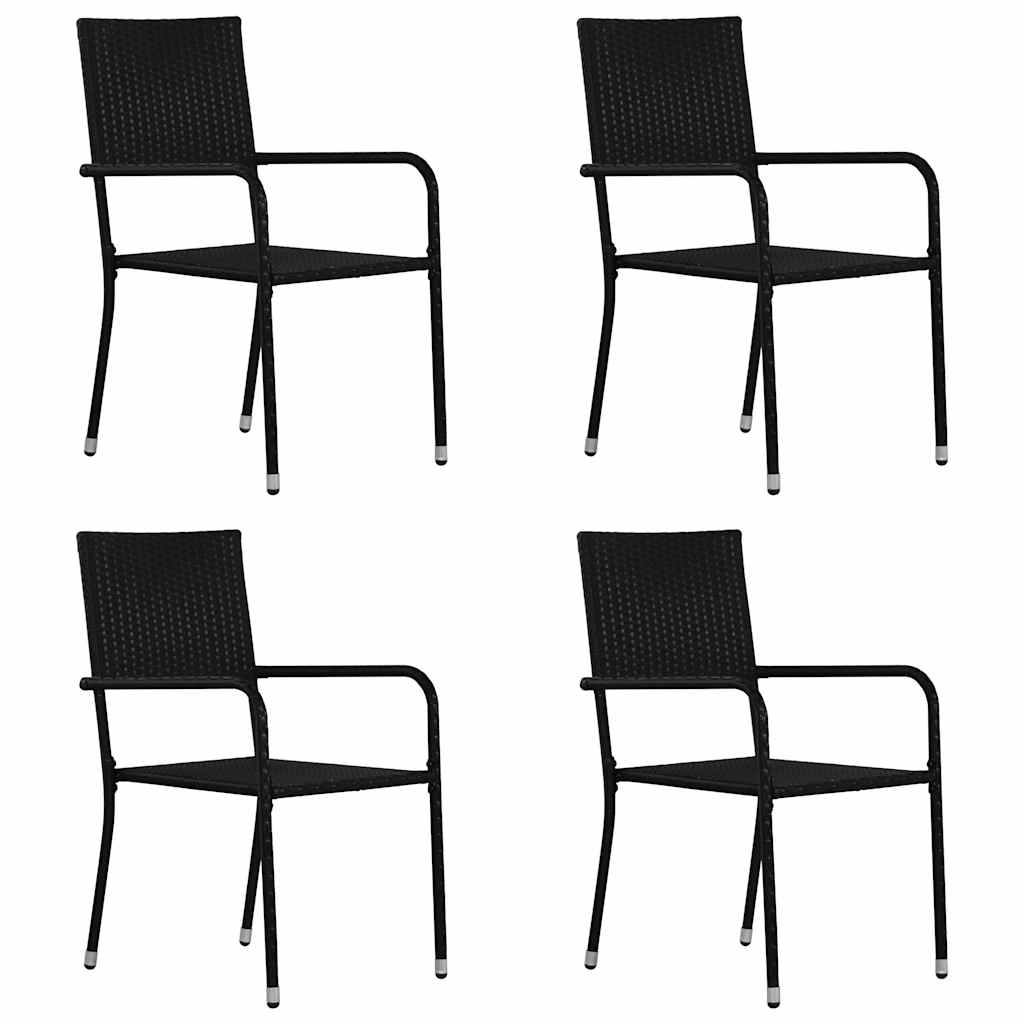 Tuinstoelen 4 st stapelbaar poly rattan zwart is nu te koop bij PeponiXL, paradijselijk wonen!