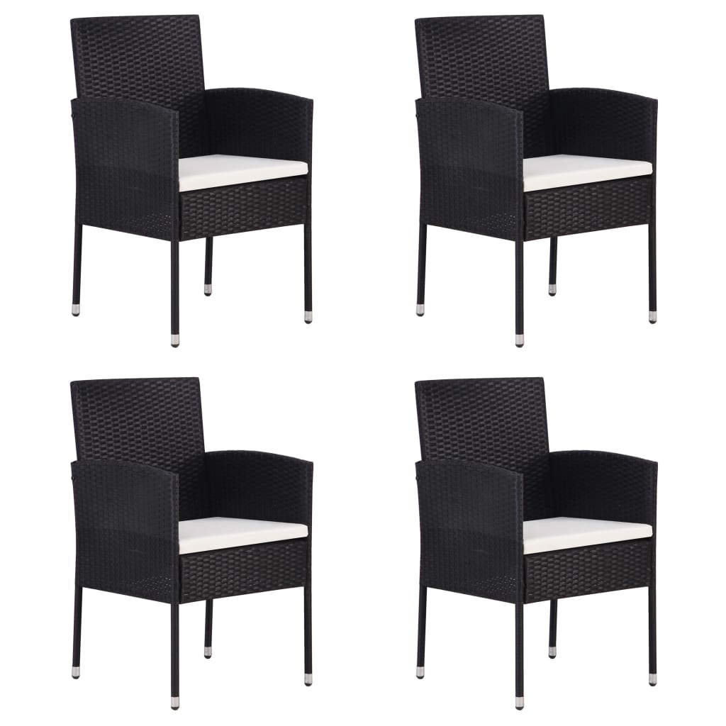 Tuinstoelen 4 st met crèmewitte kussens poly rattan zwart is nu te koop bij PeponiXL, paradijselijk wonen!