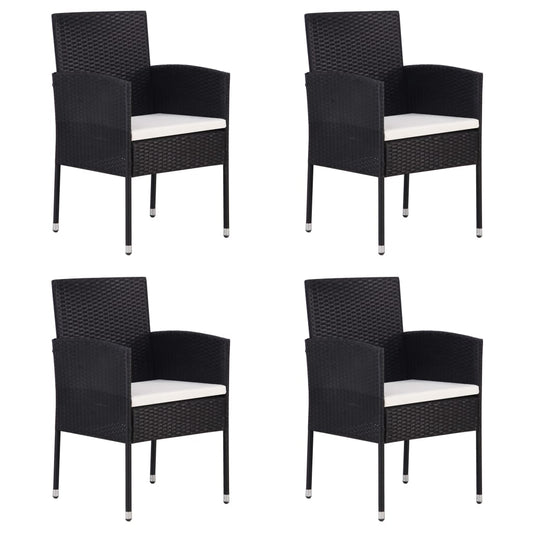 Tuinstoelen 4 st met crèmewitte kussens poly rattan zwart is nu te koop bij PeponiXL, paradijselijk wonen!