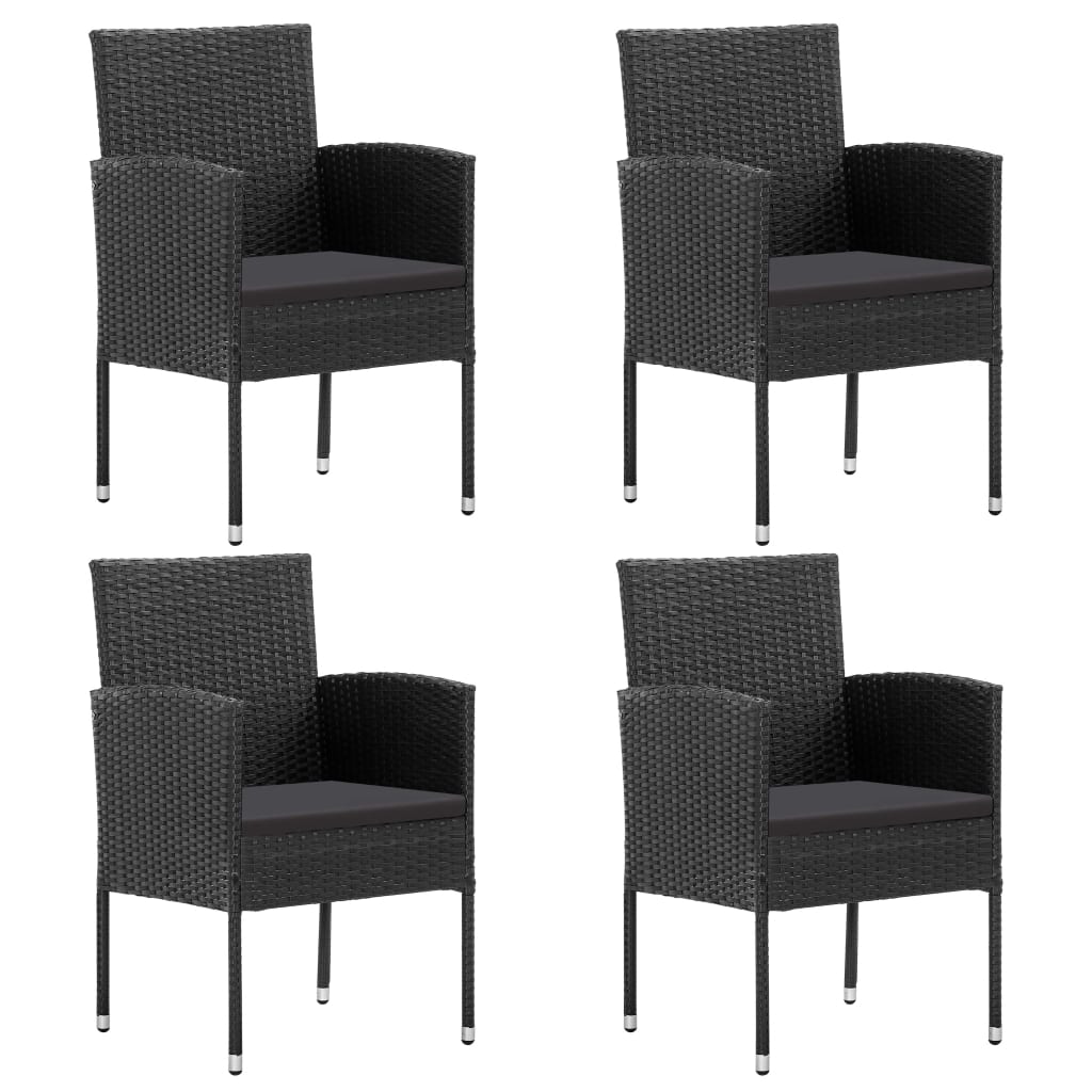 Tuinstoelen 4 st met zwarte kussens poly rattan zwart is nu te koop bij PeponiXL, paradijselijk wonen!
