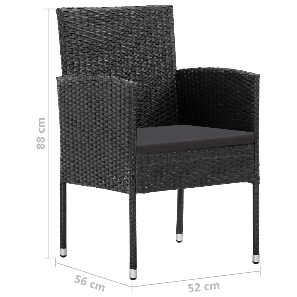 Tuinstoelen 4 st met zwarte kussens poly rattan zwart is nu te koop bij PeponiXL, paradijselijk wonen!