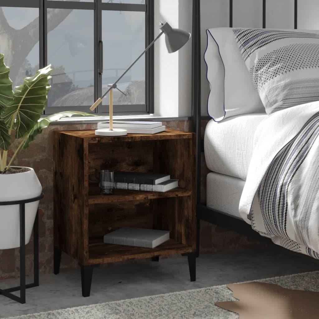 Nachtkastje met metalen poten 40x30x50 cm gerookt eikenkleurig is nu te koop bij PeponiXL, paradijselijk wonen!