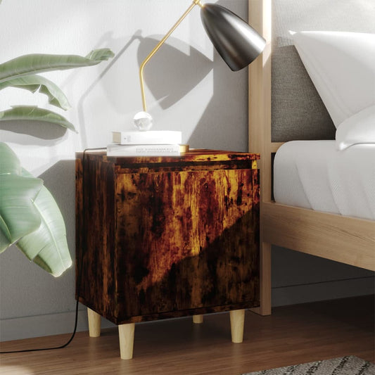 Nachtkastje met houten poten 40x30x50 cm gerookt eikenkleurig is nu te koop bij PeponiXL, paradijselijk wonen!
