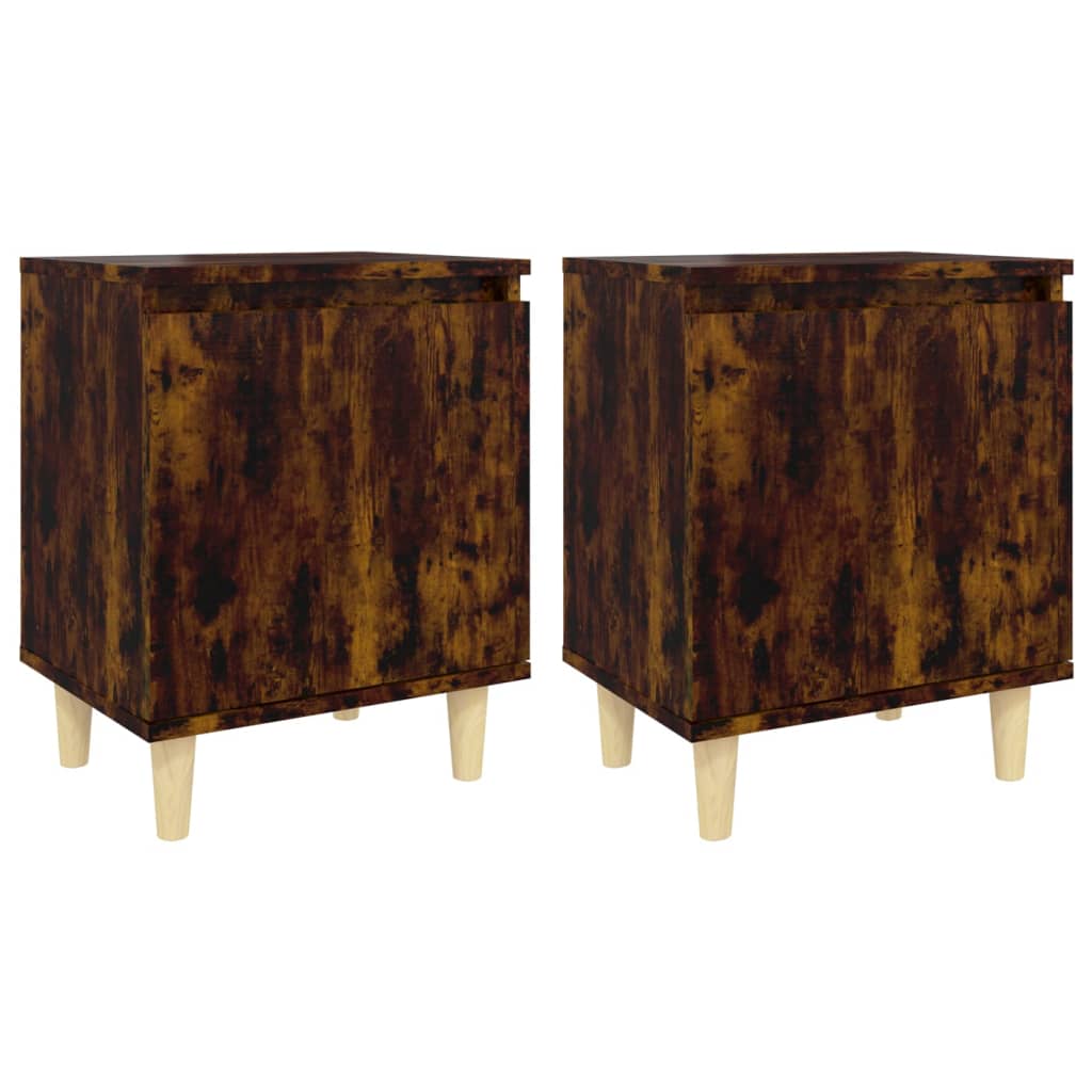 Nachtkastjes 2 st met houten poten 40x30x50 cm gerookt eiken is nu te koop bij PeponiXL, paradijselijk wonen!