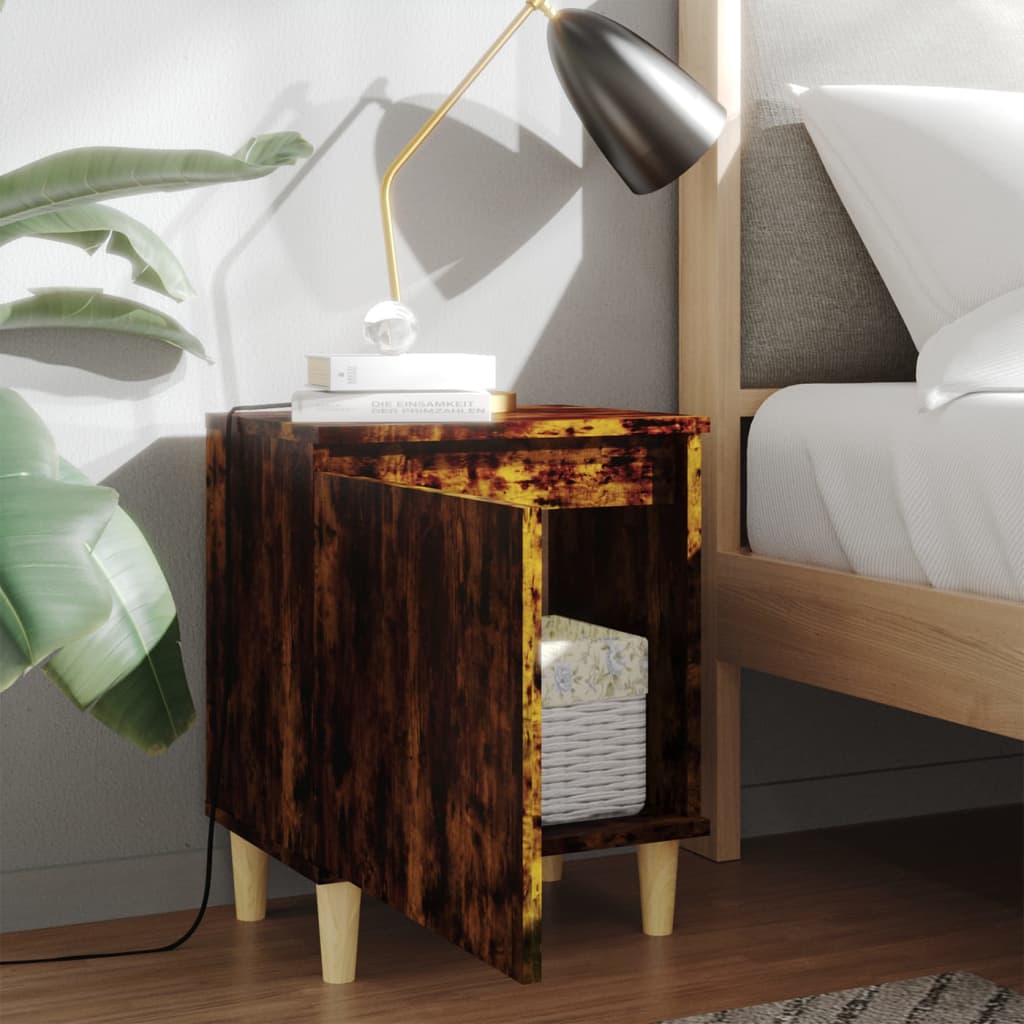 Nachtkastjes 2 st met houten poten 40x30x50 cm gerookt eiken is nu te koop bij PeponiXL, paradijselijk wonen!