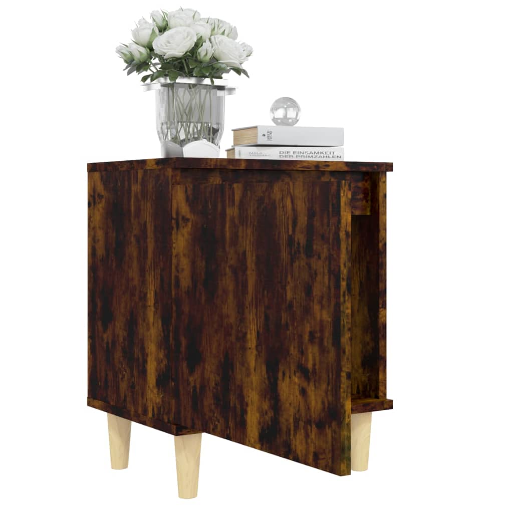 Nachtkastjes 2 st met houten poten 40x30x50 cm gerookt eiken is nu te koop bij PeponiXL, paradijselijk wonen!