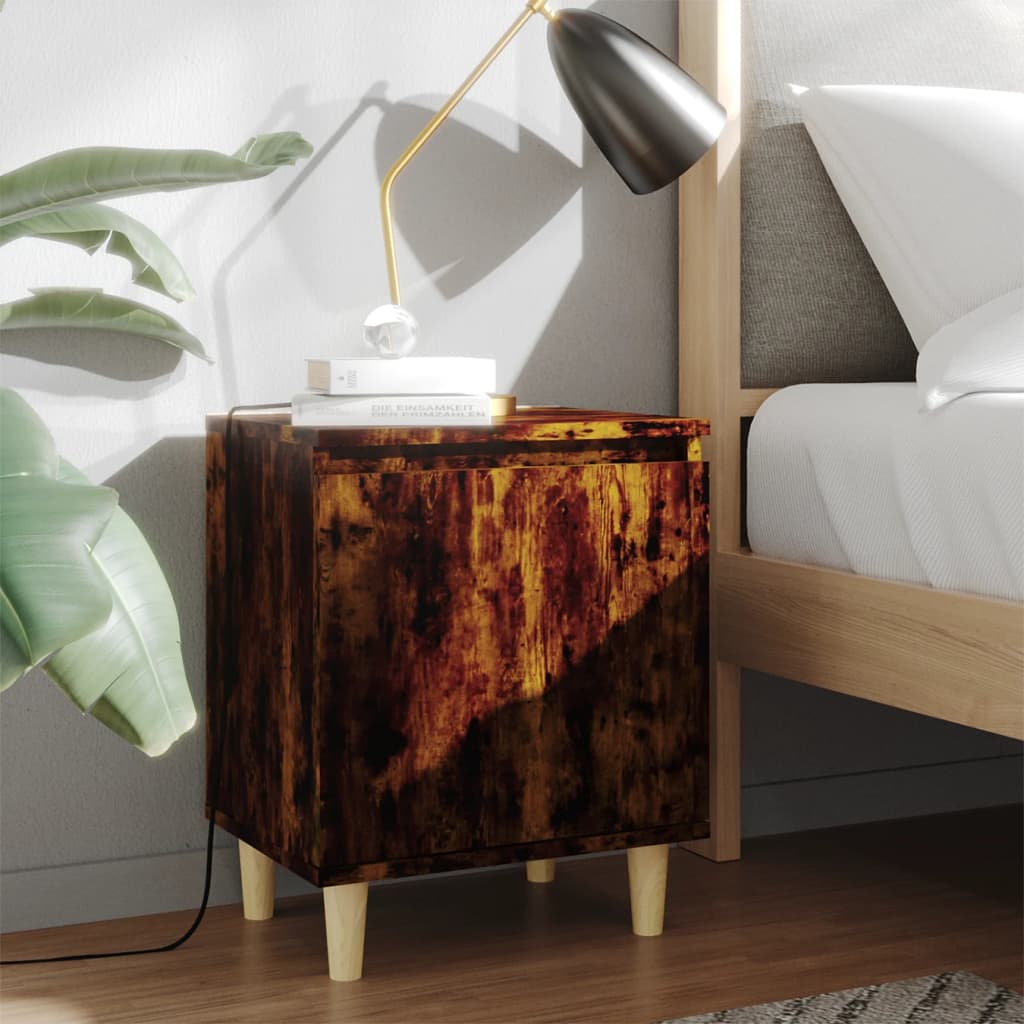 Nachtkastjes 2 st met houten poten 40x30x50 cm gerookt eiken is nu te koop bij PeponiXL, paradijselijk wonen!