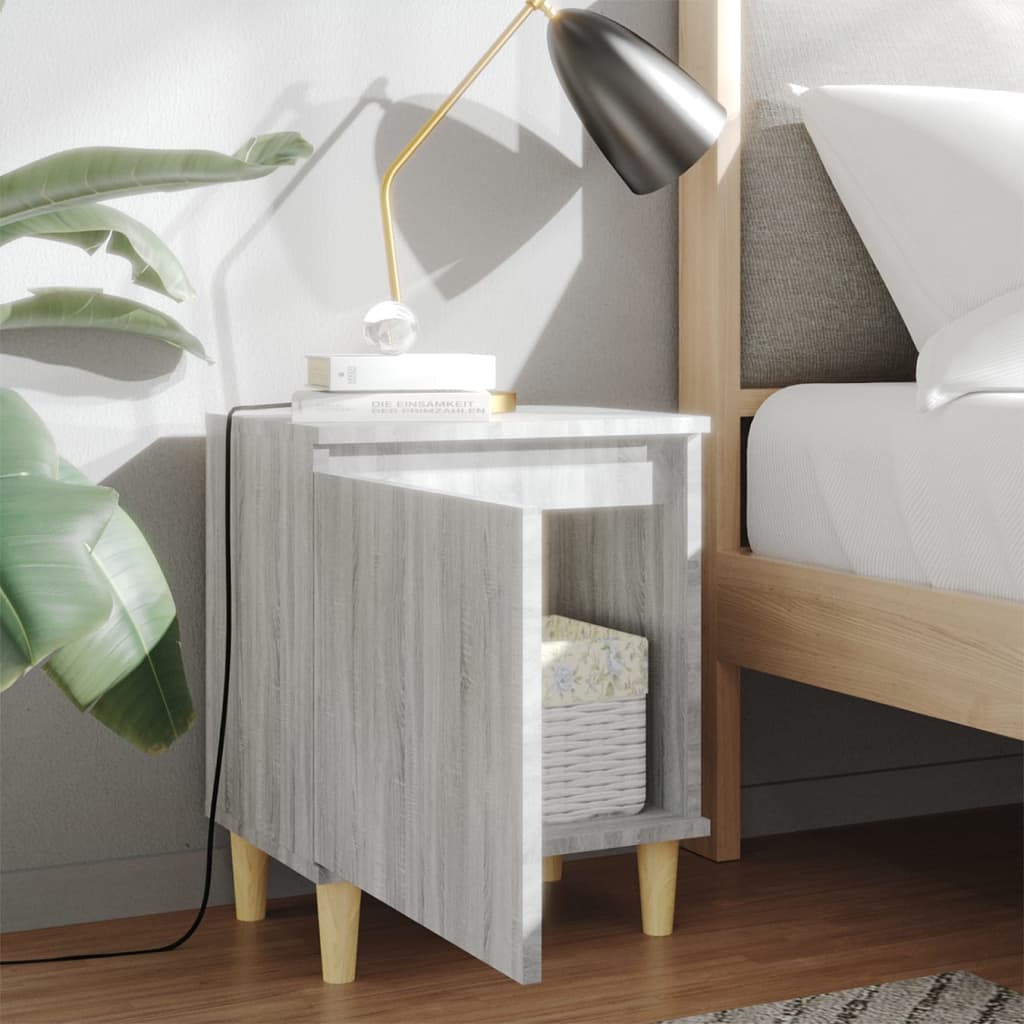 Nachtkastje met houten poten 40x30x50 cm grijs sonoma eiken is nu te koop bij PeponiXL, paradijselijk wonen!
