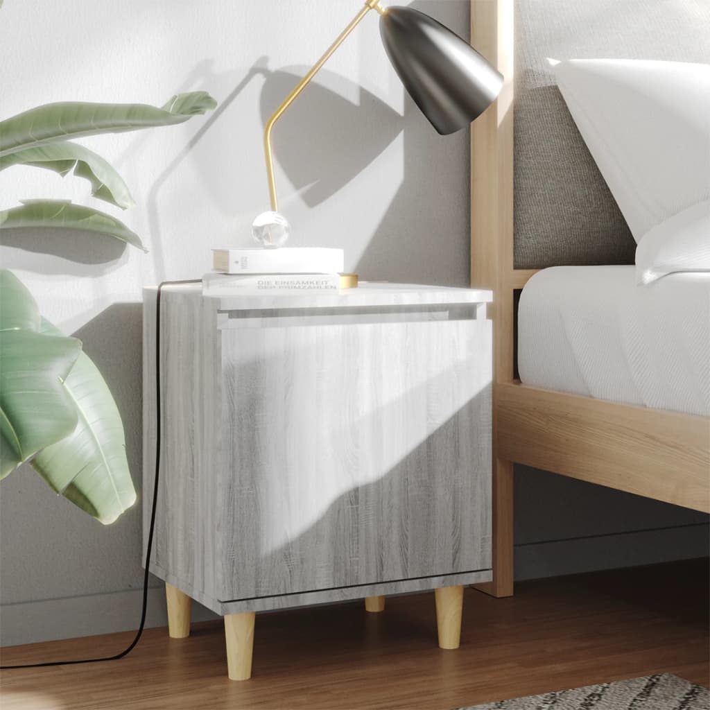 Nachtkastje met houten poten 40x30x50 cm grijs sonoma eiken is nu te koop bij PeponiXL, paradijselijk wonen!