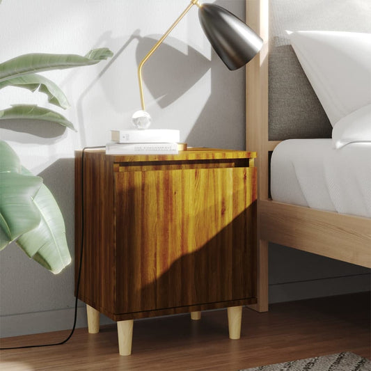 Nachtkastje met houten poten 40x30x50 cm bruin eikenkleur is nu te koop bij PeponiXL, paradijselijk wonen!