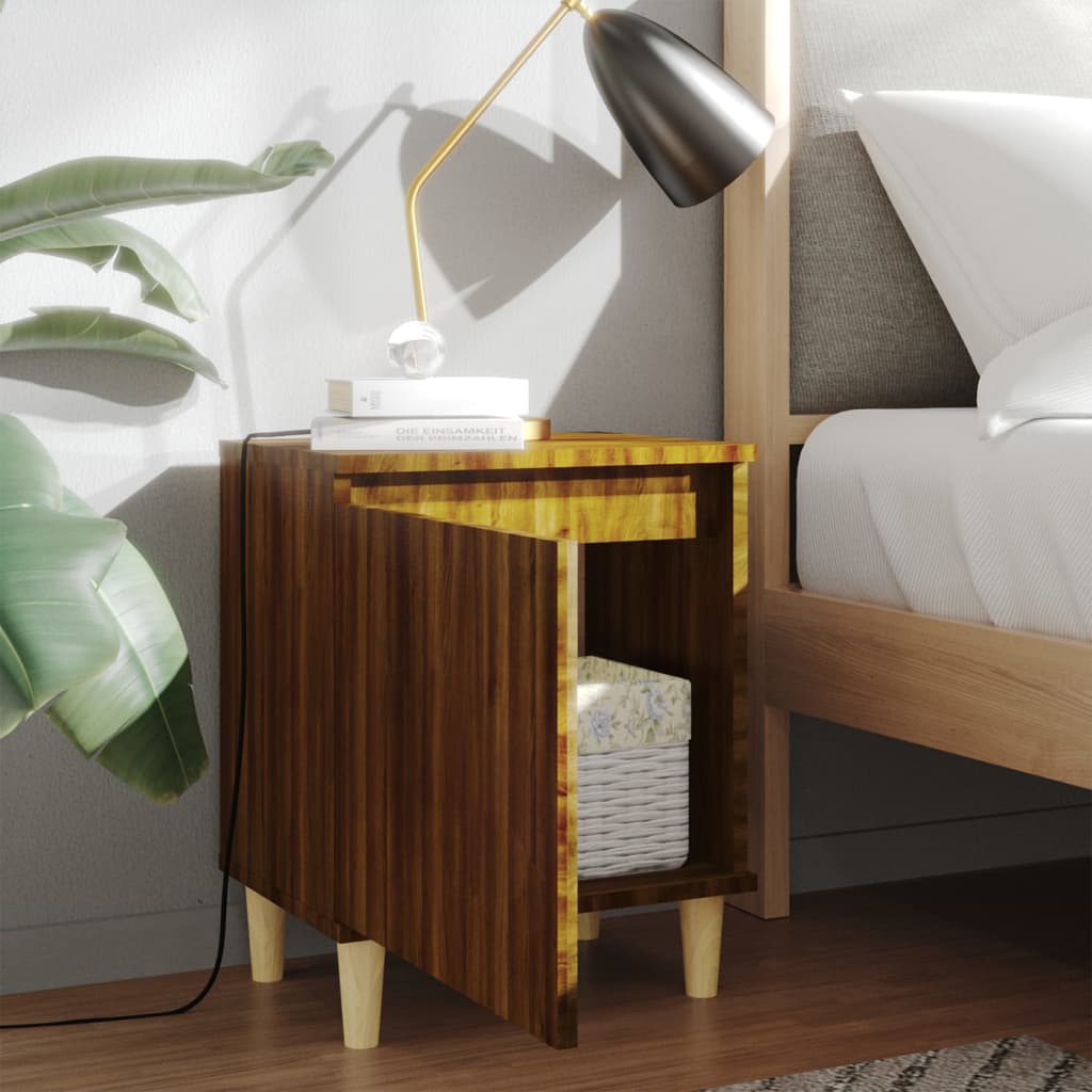 Nachtkastjes 2 st met houten poten 40x30x50 cm bruin eikenkleur is nu te koop bij PeponiXL, paradijselijk wonen!