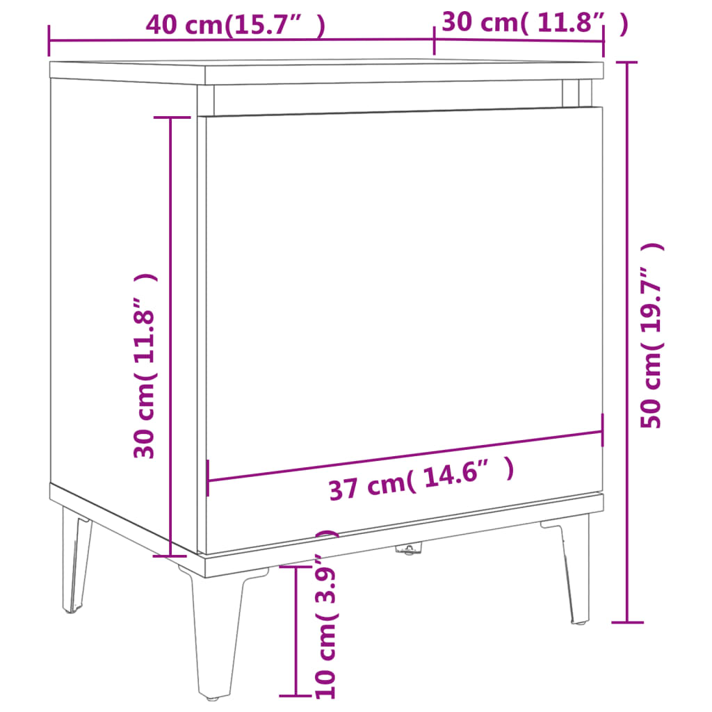 Nachtkastje met metalen poten 40x30x50 cm gerookt eikenkleurig is nu te koop bij PeponiXL, paradijselijk wonen!