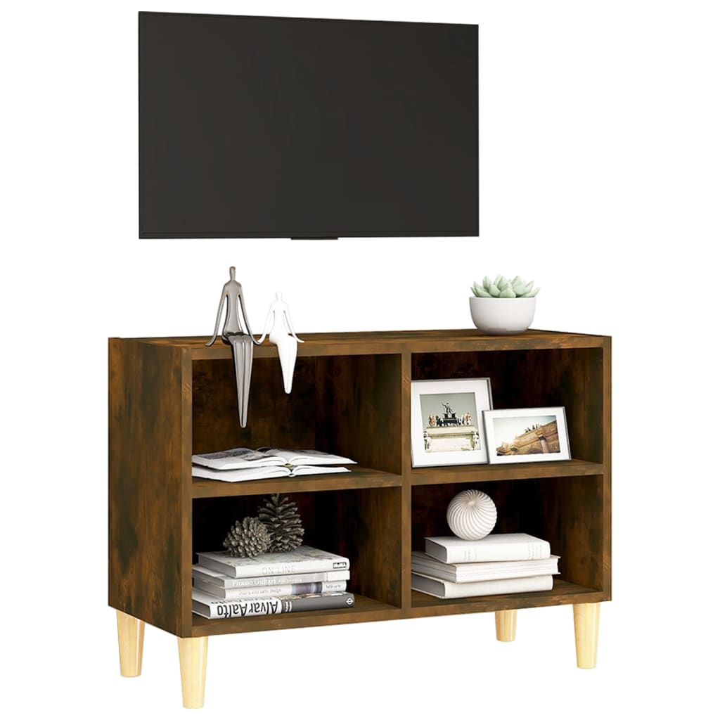Tv-meubel met houten poten 69,5x30x50 cm gerookt eikenkleurig is nu te koop bij PeponiXL, paradijselijk wonen!