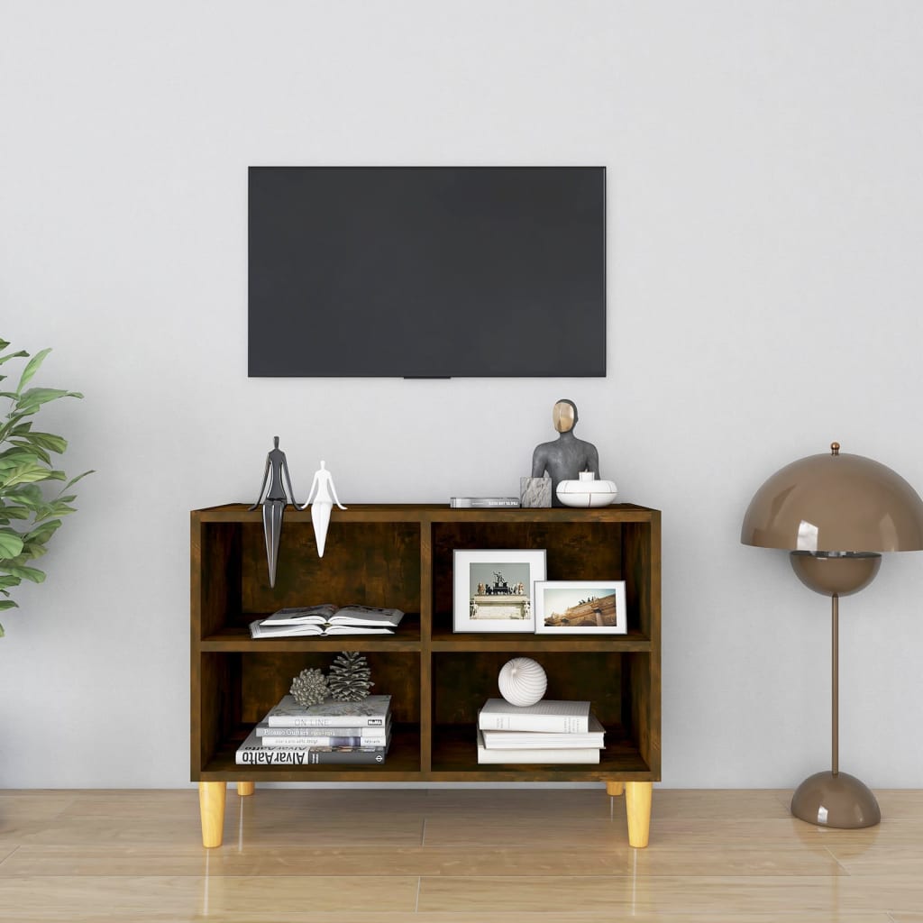 Tv-meubel met houten poten 69,5x30x50 cm gerookt eikenkleurig is nu te koop bij PeponiXL, paradijselijk wonen!