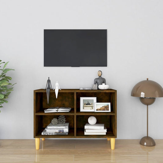 Tv-meubel met houten poten 69,5x30x50 cm gerookt eikenkleurig is nu te koop bij PeponiXL, paradijselijk wonen!