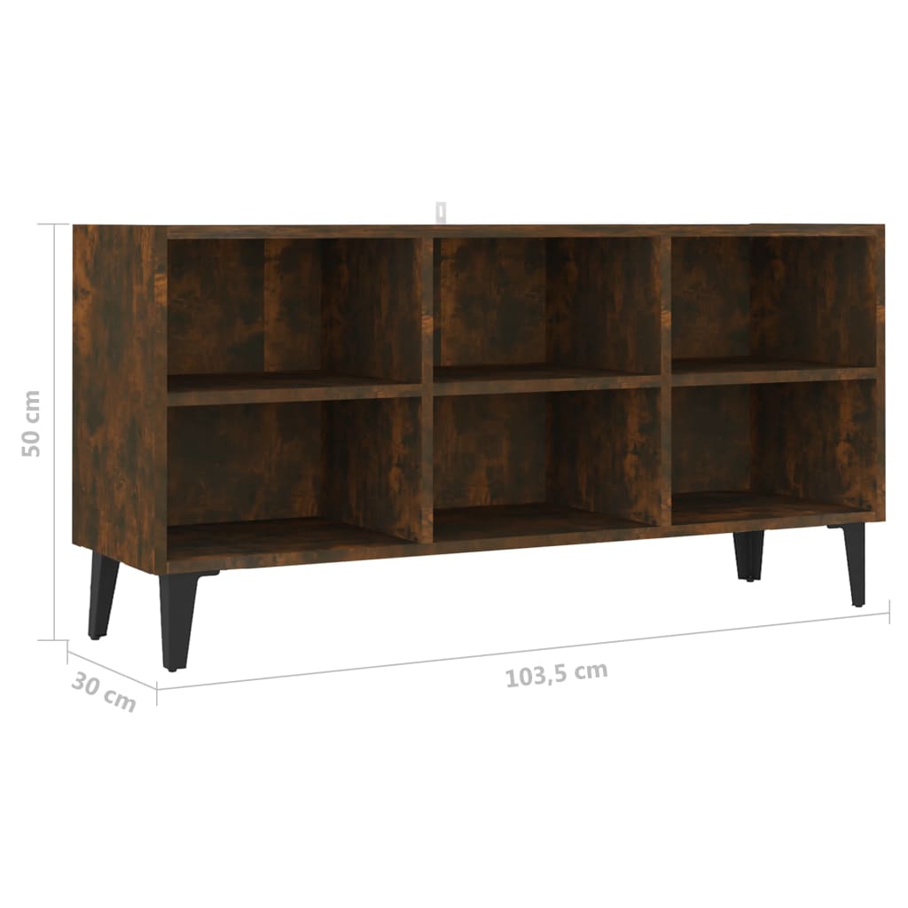 Tv-meubel met metalen poten 103,5x30x50 cm gerookt eikenkleurig is nu te koop bij PeponiXL, paradijselijk wonen!