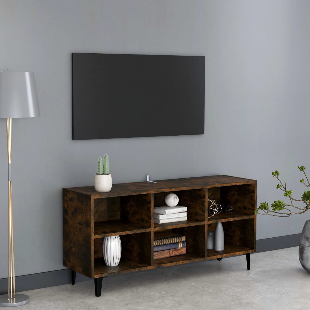 Tv-meubel met metalen poten 103,5x30x50 cm gerookt eikenkleurig is nu te koop bij PeponiXL, paradijselijk wonen!