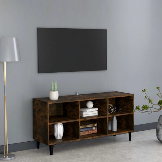 Tv-meubel met metalen poten 103,5x30x50 cm gerookt eikenkleurig is nu te koop bij PeponiXL, paradijselijk wonen!