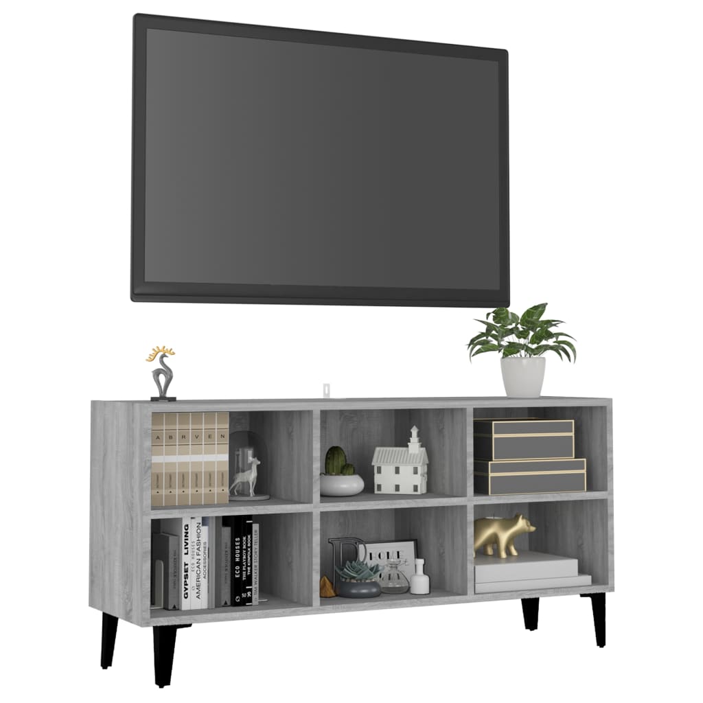 Tv-meubel met metalen poten 103,5x30x50 cm grijs sonoma eiken is nu te koop bij PeponiXL, paradijselijk wonen!