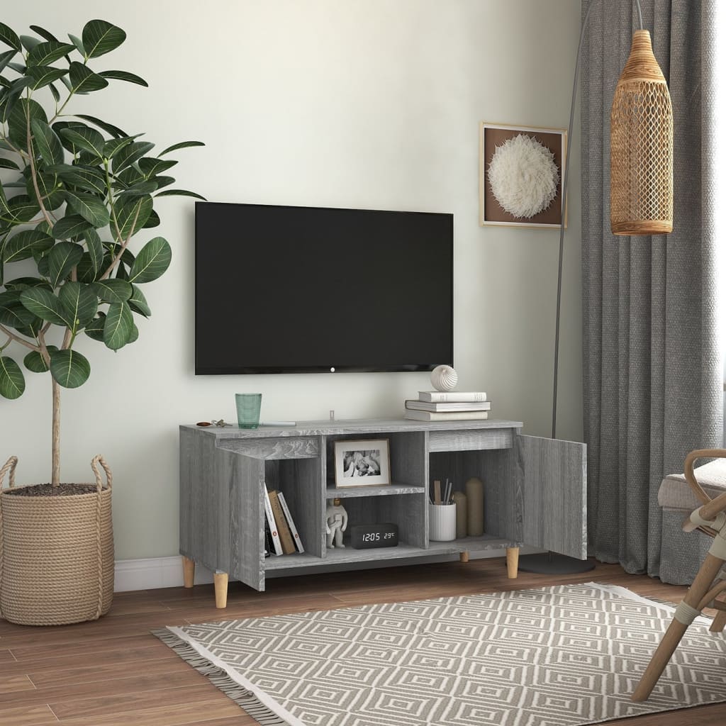 Tv-meubel met houten poten 103,5x35x50 cm grijs sonoma eiken is nu te koop bij PeponiXL, paradijselijk wonen!