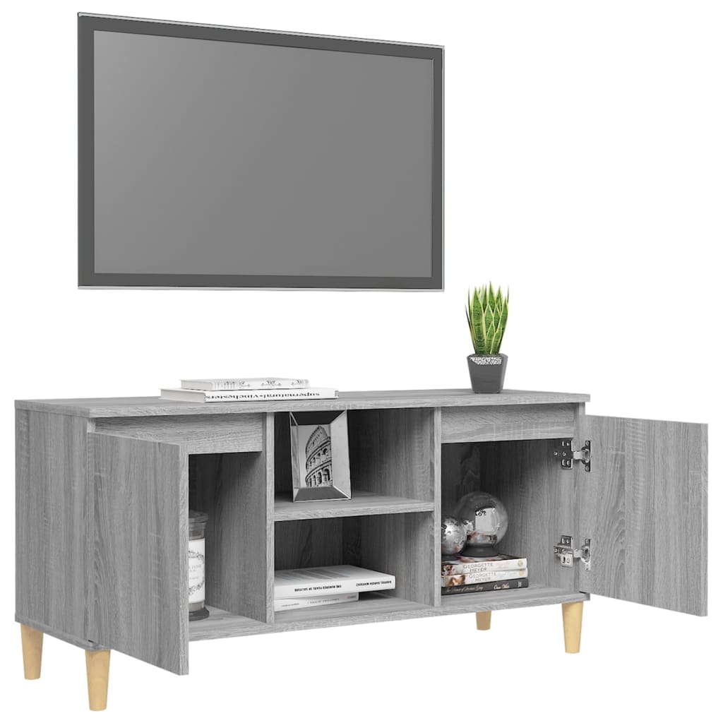 Tv-meubel met houten poten 103,5x35x50 cm grijs sonoma eiken is nu te koop bij PeponiXL, paradijselijk wonen!