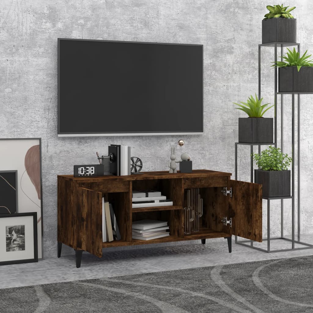 Tv-meubel met metalen poten 103,5x35x50 cm gerookt eikenkleurig is nu te koop bij PeponiXL, paradijselijk wonen!
