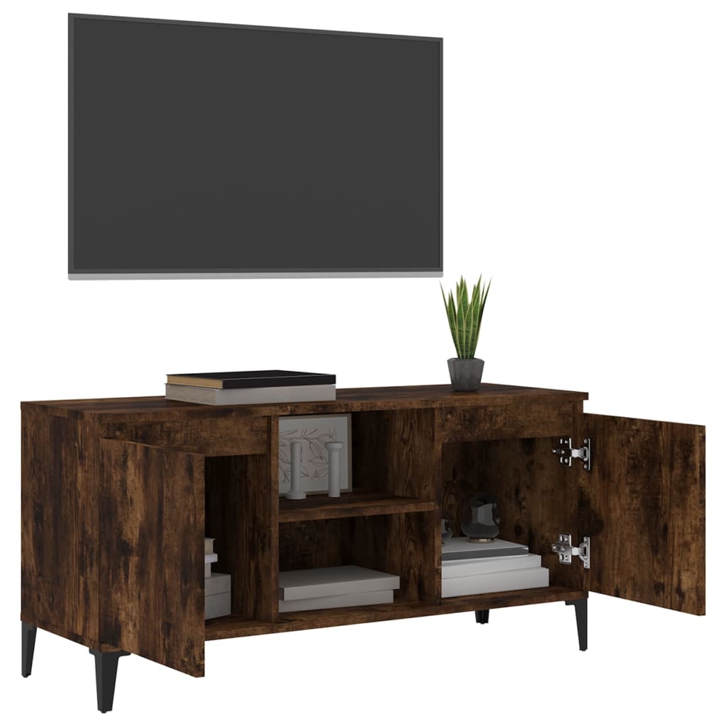 Tv-meubel met metalen poten 103,5x35x50 cm gerookt eikenkleurig is nu te koop bij PeponiXL, paradijselijk wonen!