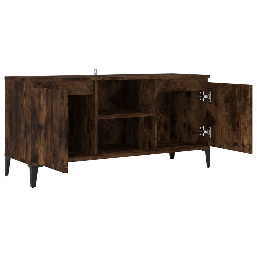 Tv-meubel met metalen poten 103,5x35x50 cm gerookt eikenkleurig is nu te koop bij PeponiXL, paradijselijk wonen!