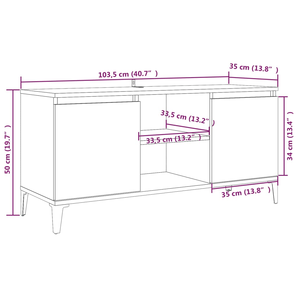 Tv-meubel met metalen poten 103,5x35x50 cm gerookt eikenkleurig is nu te koop bij PeponiXL, paradijselijk wonen!