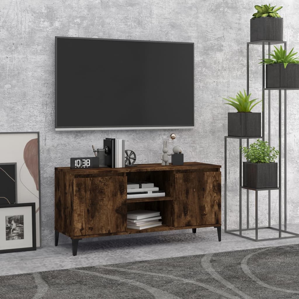 Tv-meubel met metalen poten 103,5x35x50 cm gerookt eikenkleurig is nu te koop bij PeponiXL, paradijselijk wonen!