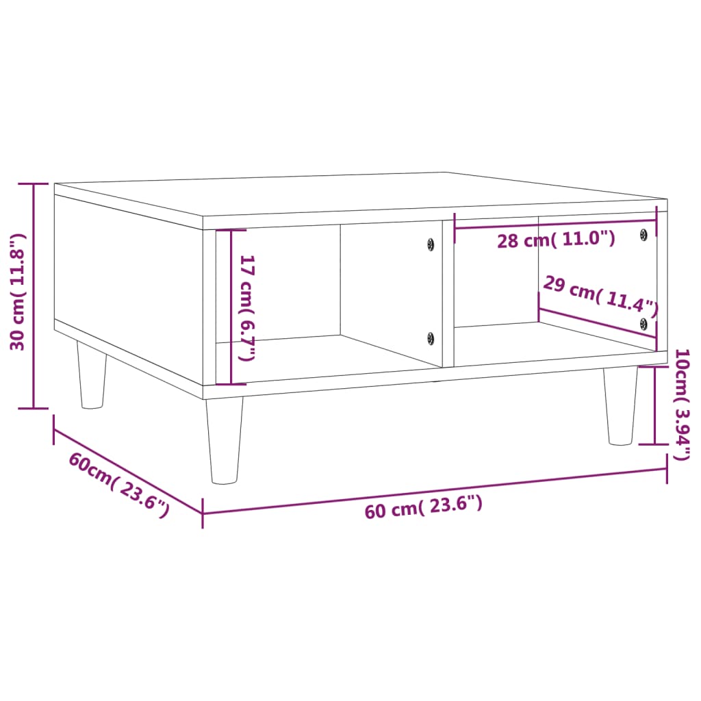 Salontafel 60x60x30 cm bewerkt hout grijs sonoma eikenkleurig is nu te koop bij PeponiXL, paradijselijk wonen!