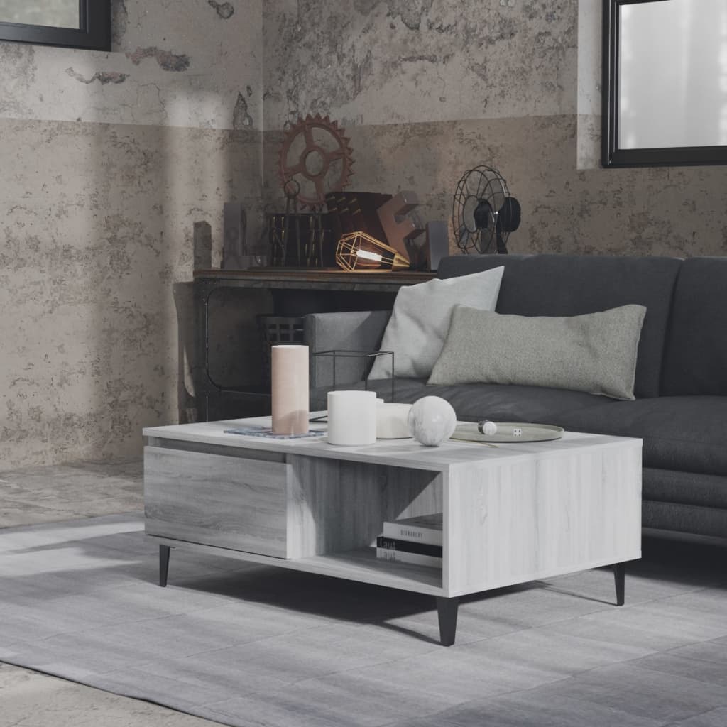 Salontafel 90x60x35 cm bewerkt hout grijs sonoma eikenkleurig is nu te koop bij PeponiXL, paradijselijk wonen!