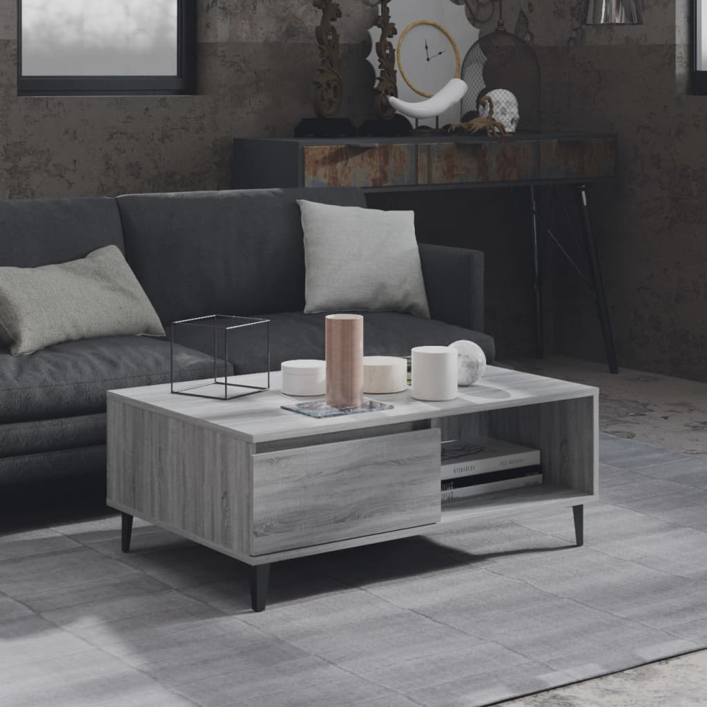 Salontafel 90x60x35 cm bewerkt hout grijs sonoma eikenkleurig is nu te koop bij PeponiXL, paradijselijk wonen!