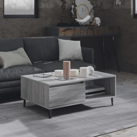 Salontafel 90x60x35 cm bewerkt hout grijs sonoma eikenkleurig is nu te koop bij PeponiXL, paradijselijk wonen!
