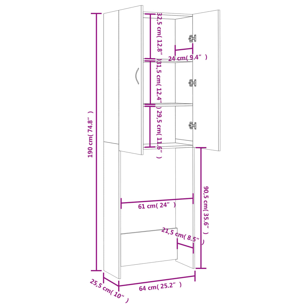Wasmachinekast 64x25,5x190 cm gerookt eikenkleurig is nu te koop bij PeponiXL, paradijselijk wonen!