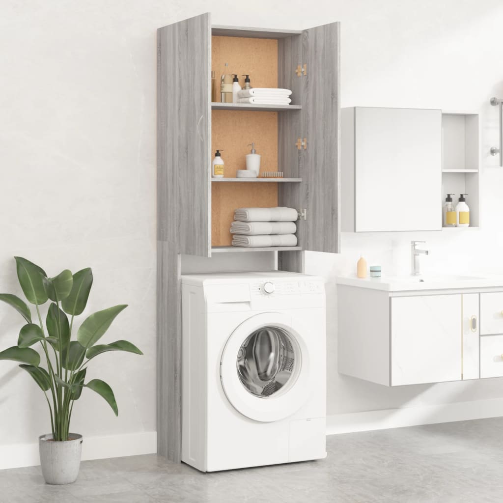 Wasmachinekast 64x25,5x190 cm grijs sonoma eikenkleurig is nu te koop bij PeponiXL, paradijselijk wonen!