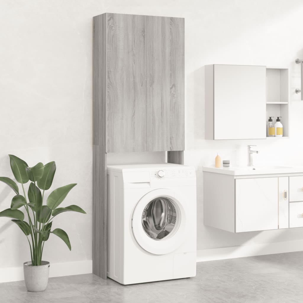 Wasmachinekast 64x25,5x190 cm grijs sonoma eikenkleurig is nu te koop bij PeponiXL, paradijselijk wonen!