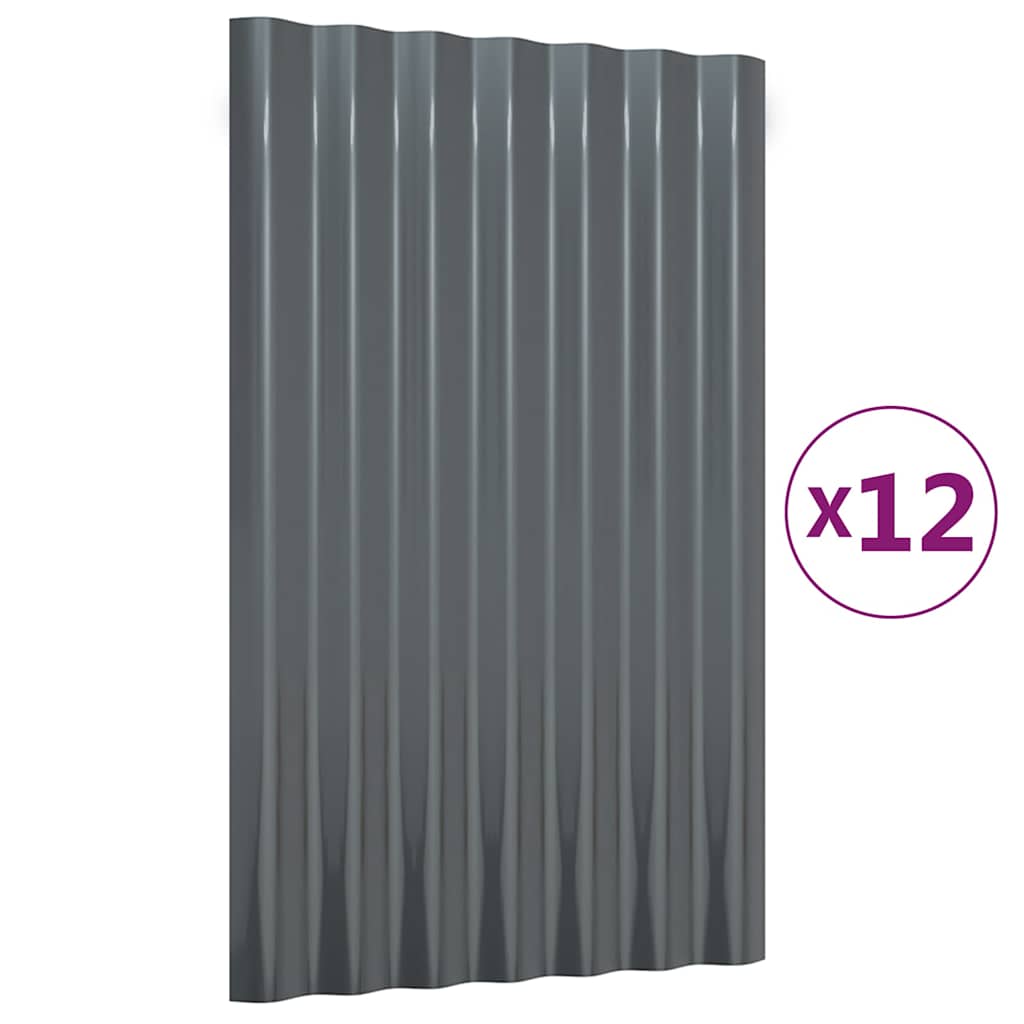 Dakpanelen 12 st 60x36 cm gegalvaniseerd staal antracietkleurig is nu te koop bij PeponiXL, paradijselijk wonen!