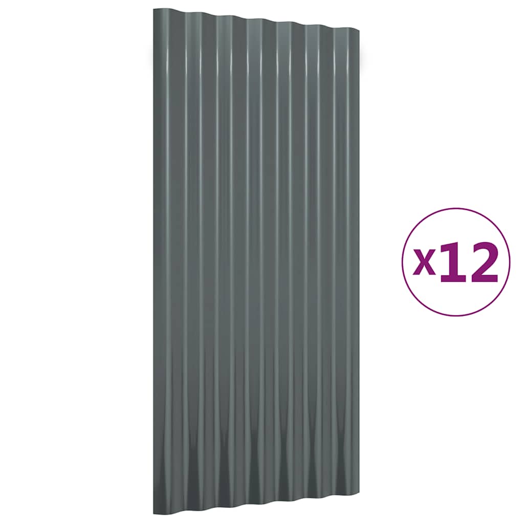 Dakpanelen 12 st 80x36 cm gegalvaniseerd staal antracietkleurig is nu te koop bij PeponiXL, paradijselijk wonen!