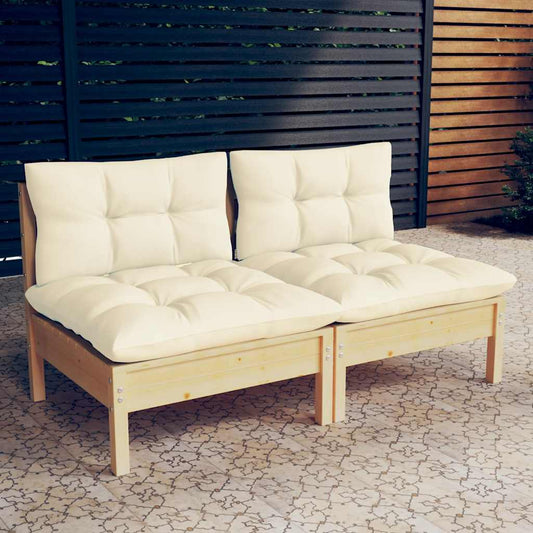Tuinbank 2-zits met crèmekleurige kussens massief grenenhout is nu te koop bij PeponiXL, paradijselijk wonen!