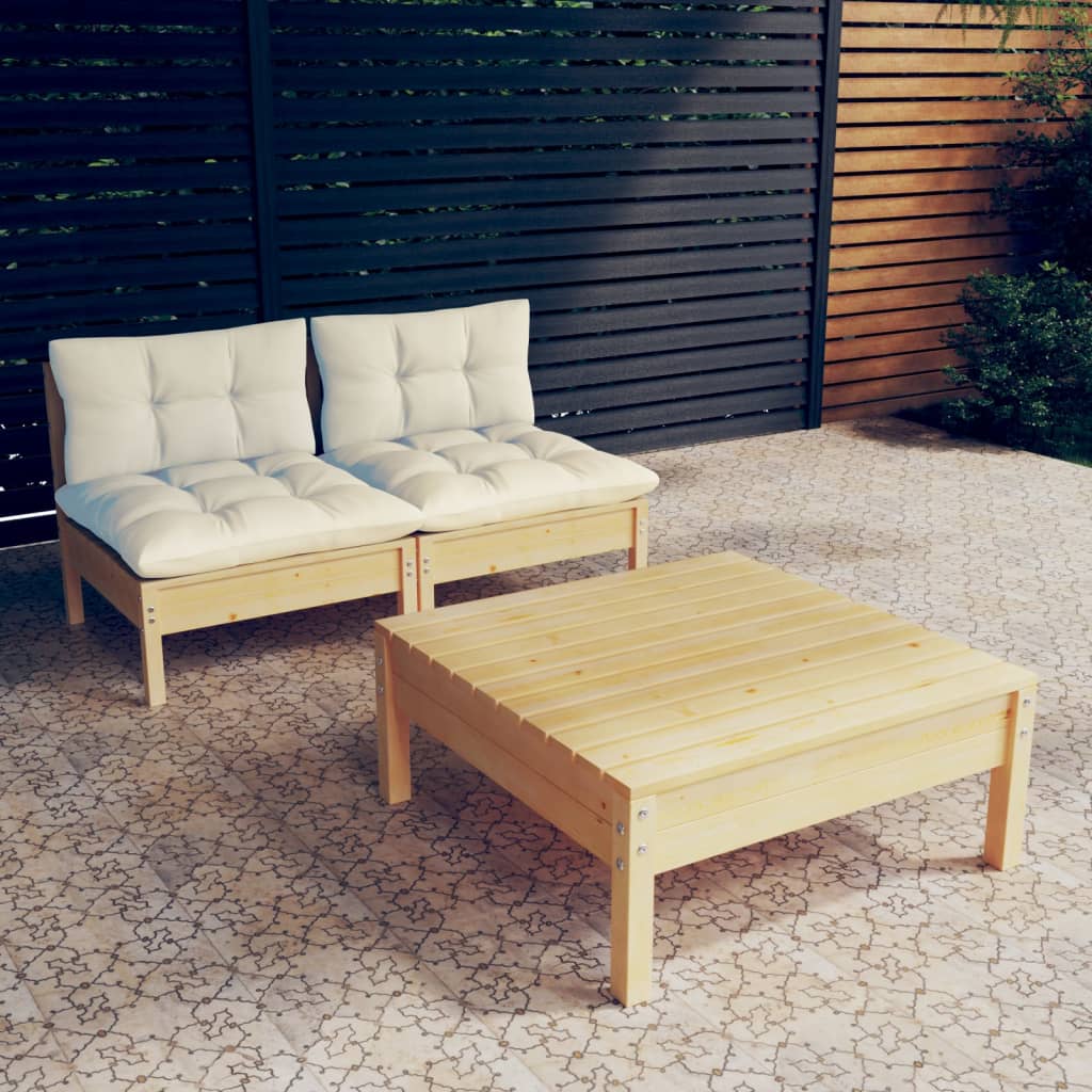 3-delige Loungeset met crèmekleurige kussens grenenhout is nu te koop bij PeponiXL, paradijselijk wonen!